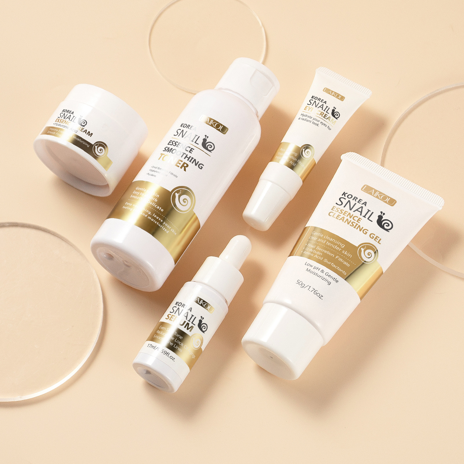 Cross-border new LAIKOU snail skin care five-piece set for facial care to brighten skin tone, manufacturer's skin care products in stock undefined