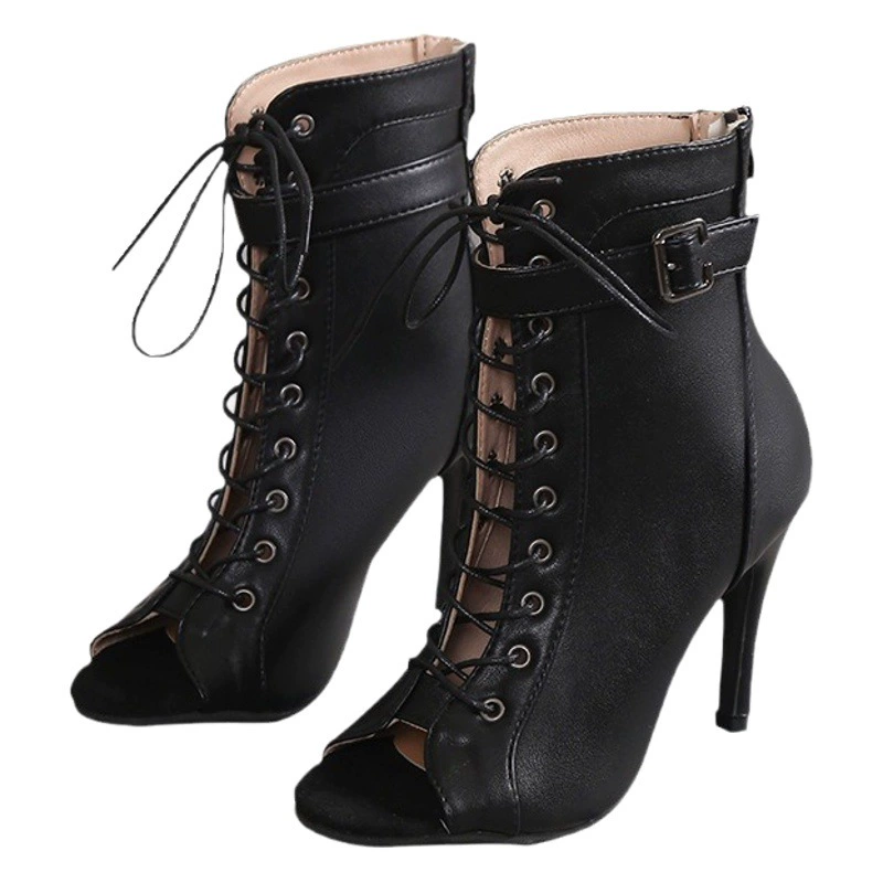 Внешняя торговля 2023 осень больших размеров Новые европейские и американские босоножки на высоком каблуке с рыбьим ртом на шнуровке, модные женские танцевальные туфли на тонком каблуке Amazon