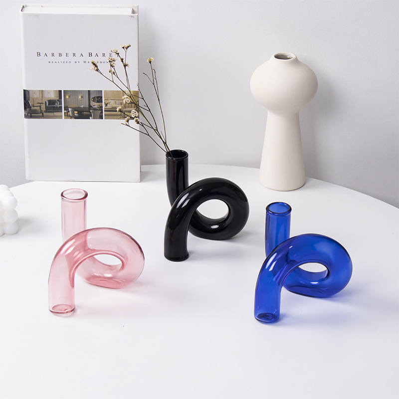 Flores de vidrio de forma diferente de color ornamentos de estilo nórdico irregular arreglos florales creativos para el hogar ornamentos de flor de sala de estar