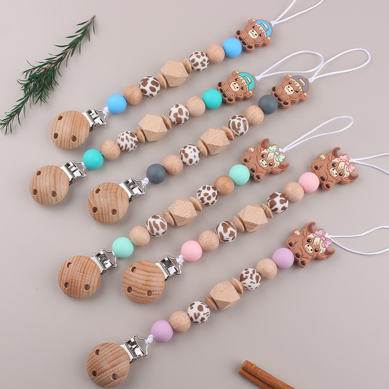 Productos para bebés, leche tranquilizadora, clip de cadena de boca de haya, linda vaca, cadena anti-caída de silicona, cadena anti-caída de Amazon