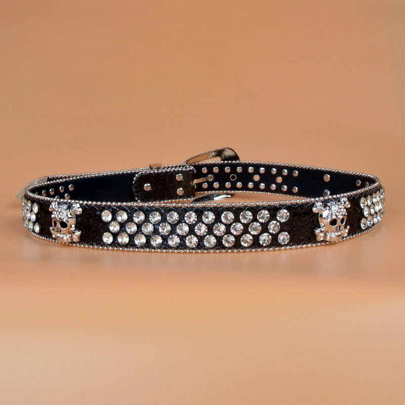 Pu Leather, Alloy Material Halloween Festival Punk Skull Pu Leather Alloy Inlay Rhinestones Women's Leather Belts