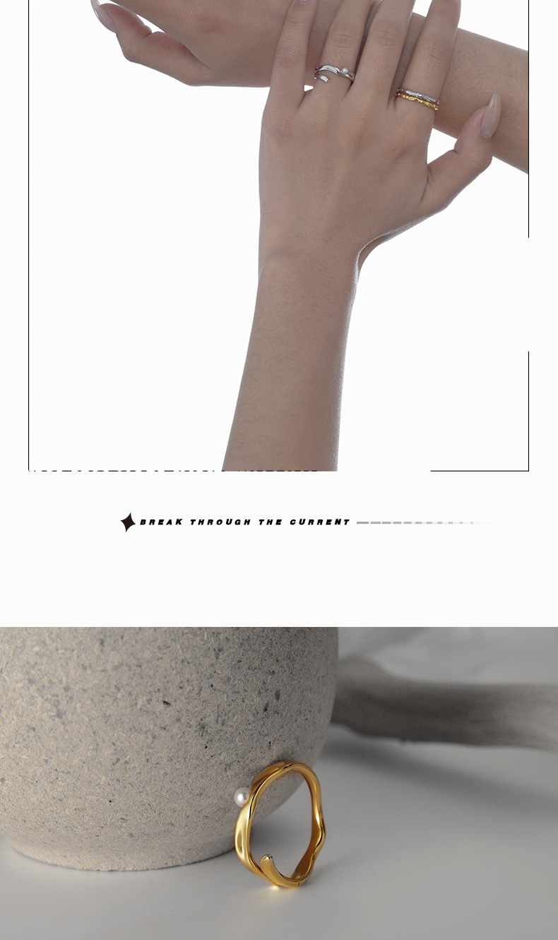 Fashion Irregular Sterling Silver Plating Artificial Pearls Open Ring 1 Piece