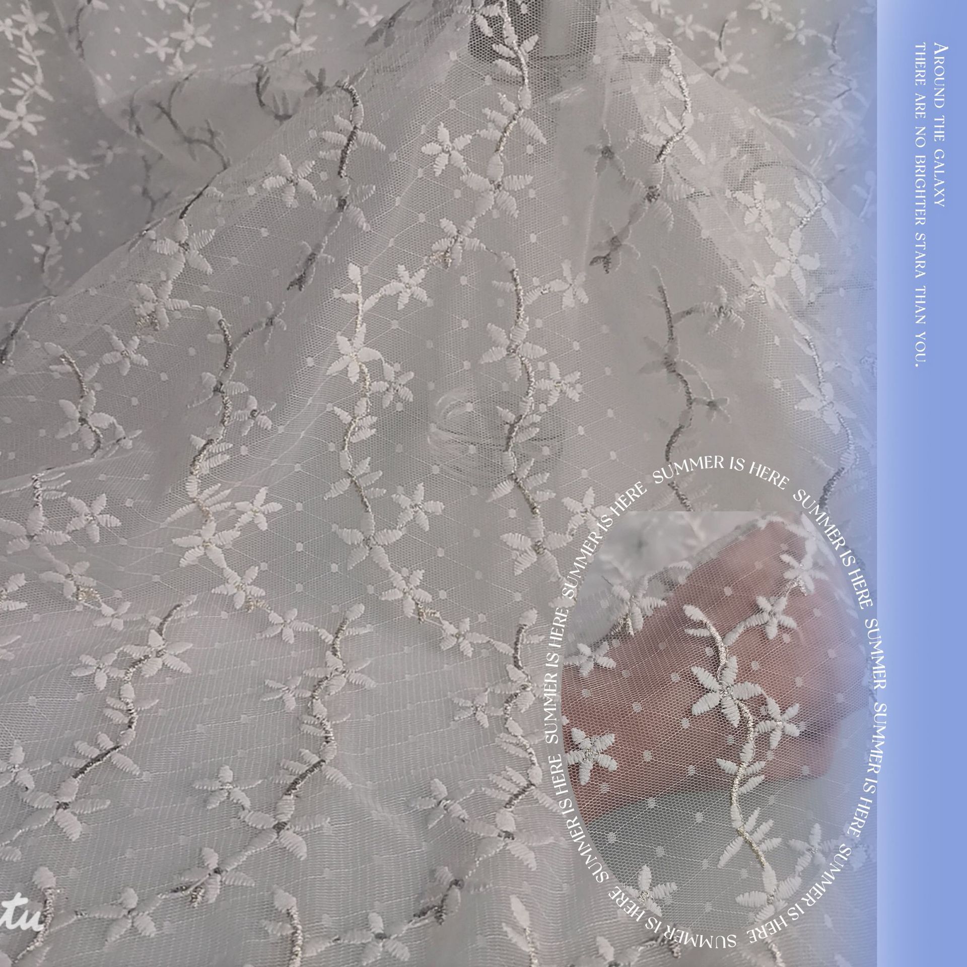 新款现货~涤纶无弹菱形点点提花网纱金丝五星花立体刺绣 裙装面料