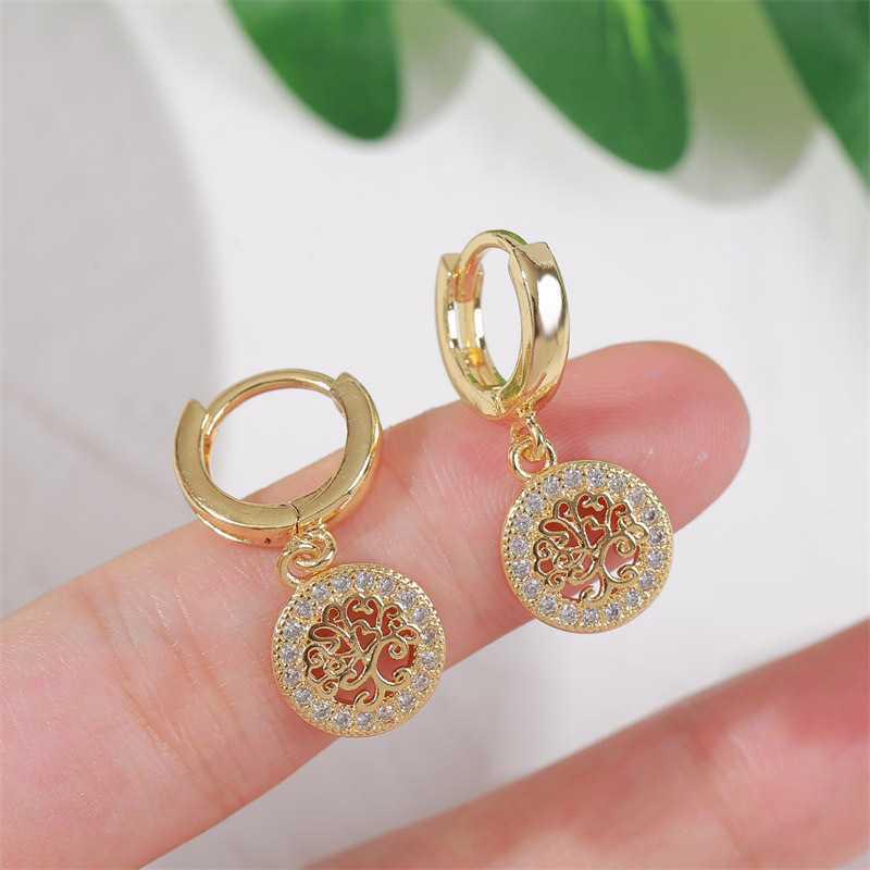 Simple Copper Inlaid Zirconium Tree Of Life Earrings Wholesale Nihaojewelry display picture 5