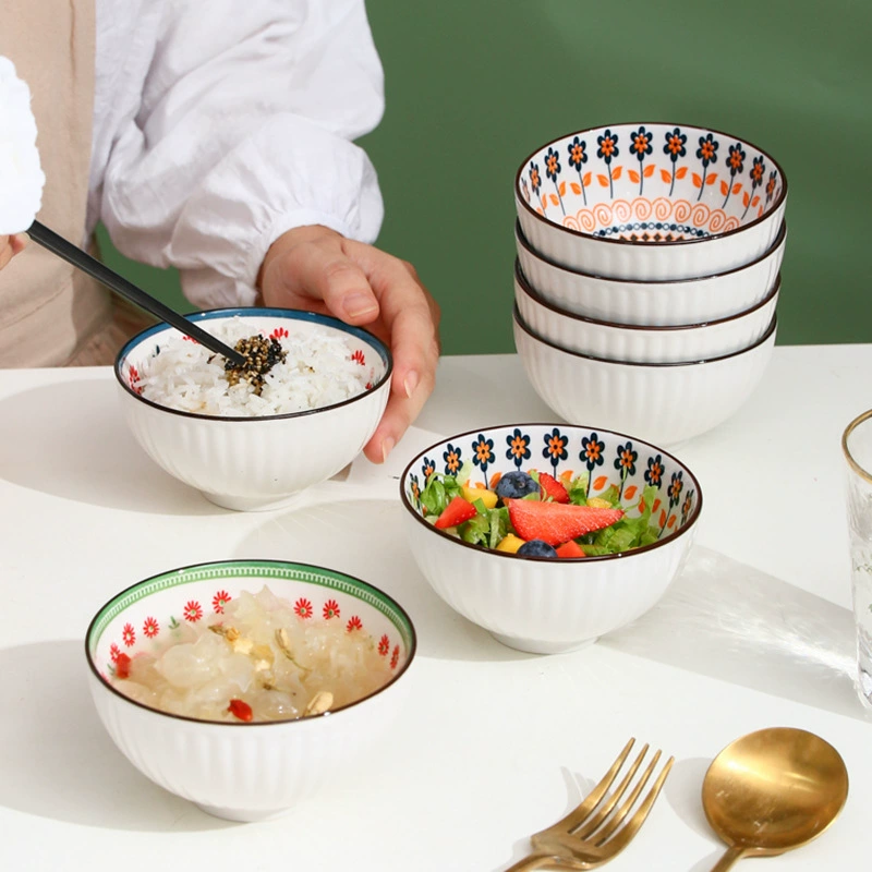 Chunxiao striped small bowl ceramic bowl fresh household rice bowl breakfast dessert rice bowl eating bowl underglaze color tableware