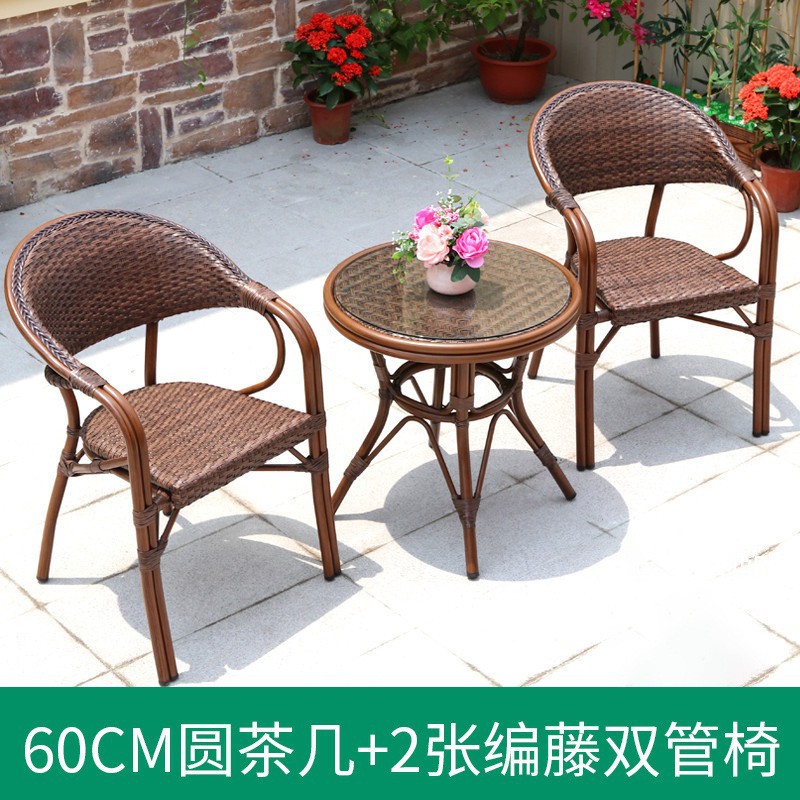 Mesa y silla de caña tejida al aire libre mesa de comedor de ocio al aire libre mesa de té impermeable café leche mesa de té silla de caña tres piezas image 13