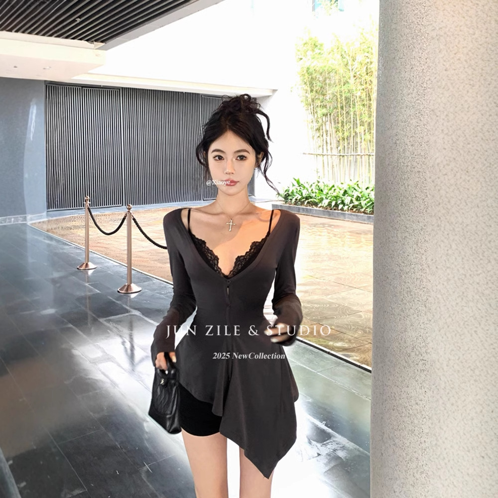 夏季女装纯欲风性感辣妹V领不规则修身收腰显瘦薄款防晒开衫上衣