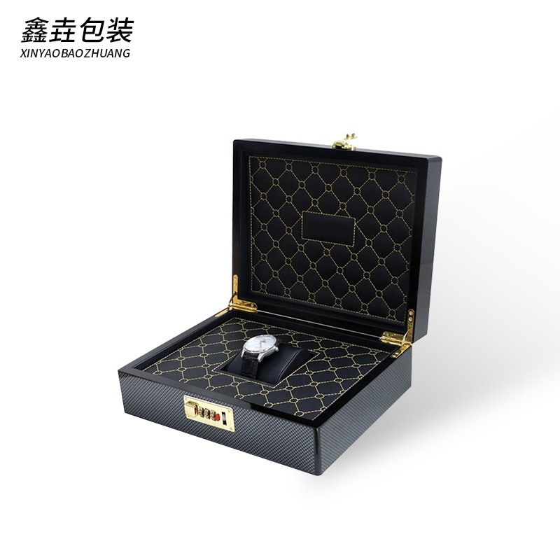 High-grade paint watch box carbon fiber storage box single password box black high-end watch display box factory direct