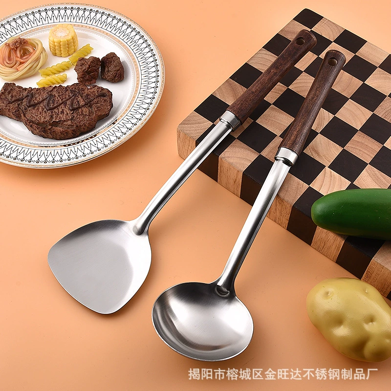 Нержавеющая сталь с деревянной ручкой spatula набор кухонной утвари, лопатка с дуршлагом, кухонная spatula с коландром