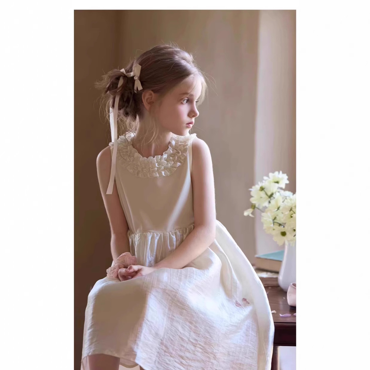 Girls Dress 2025 Summer New Style Wooden Ear Glossy Princess Dress Dress Children's Vest Dress