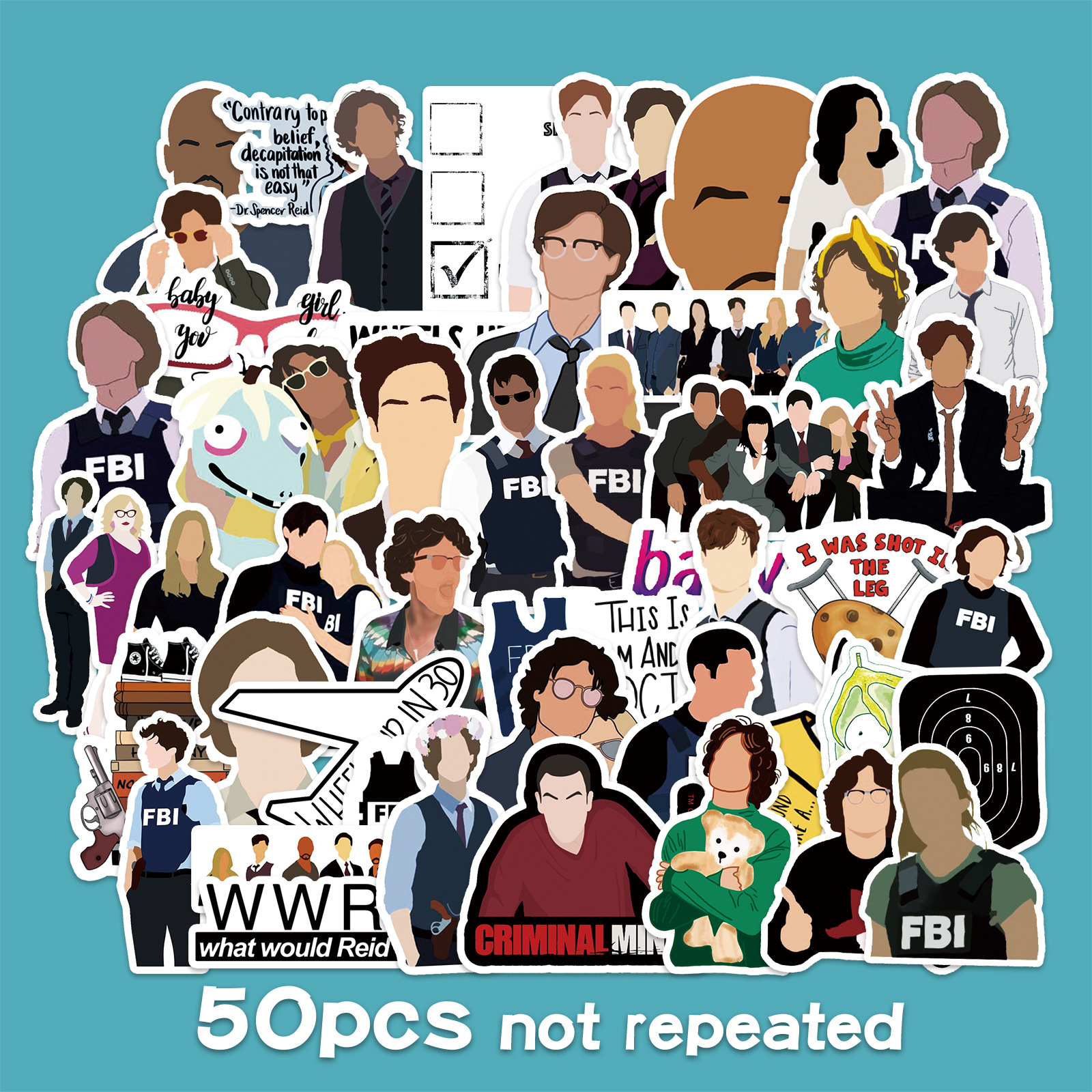 50张犯罪心理时尚美剧个性卡通涂鸦贴纸行李箱滑板车文具创意贴纸