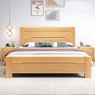 Beech Solid Wood Bed 1.8m Double Bed Modern Minimalist 1.2m Factory Direct Sale 2m X 2m Log Master Bedroom Large Bed
