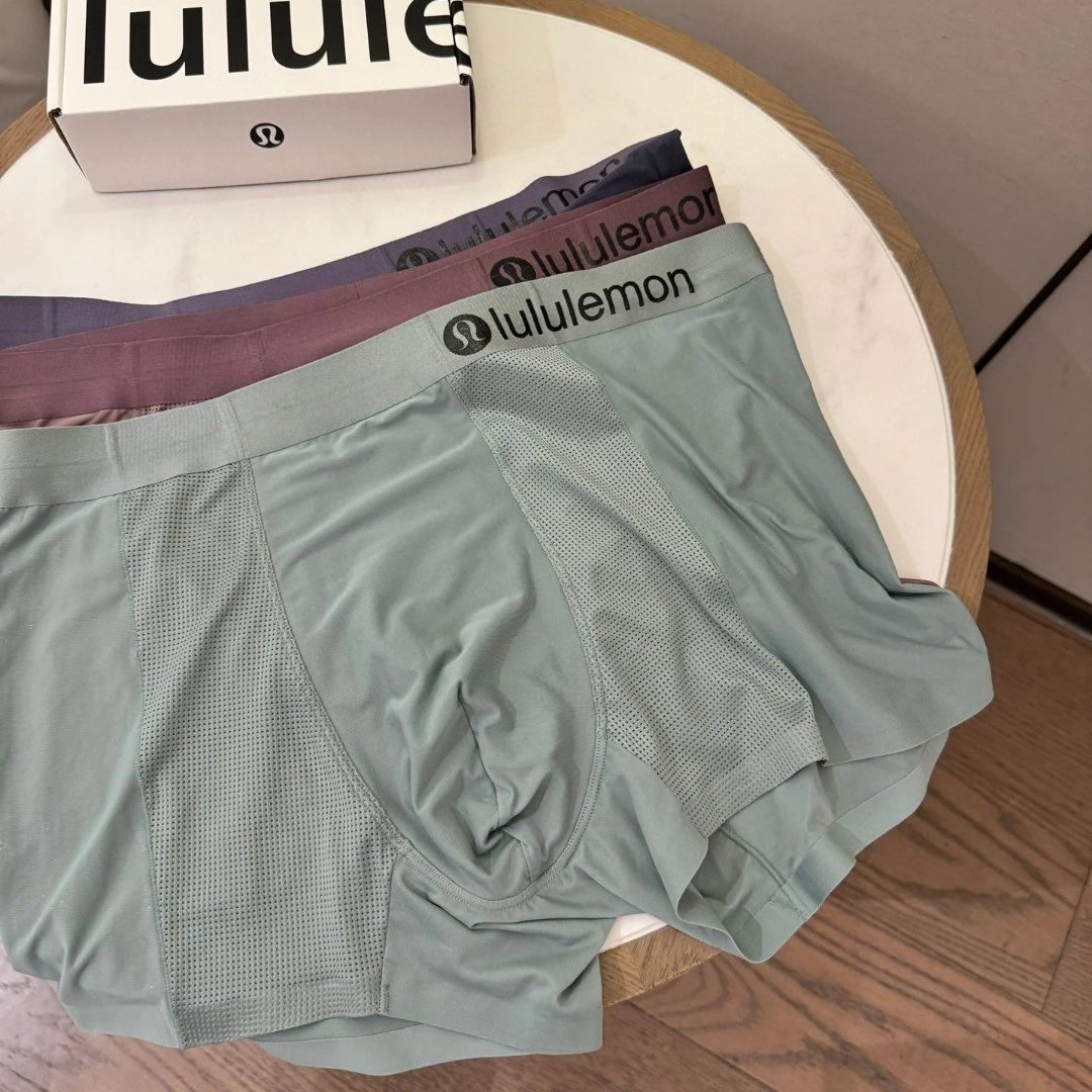 Lu Lu Men's Underwear Spring and Summer New Breathable Mesh Mid-Waist Boxer Briefs Sports Underwear Three-Pack Thin Style