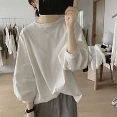 纯棉灯笼袖t恤女式新款宽松减龄显瘦小清新简约遮肚子上衣