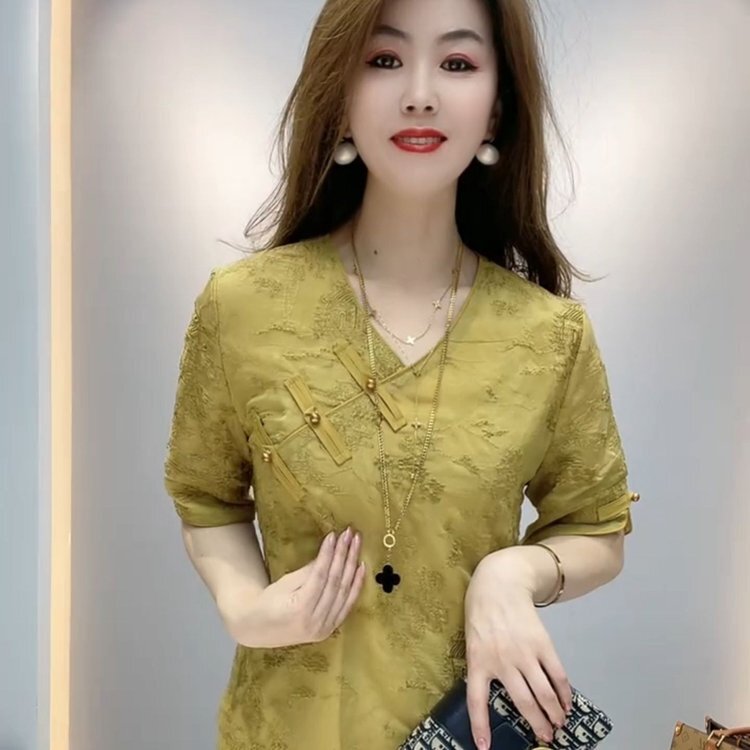 Dropshipping 2026 Summer New Style Elegant Versatile Simple Solid Color Embroidered V-Neck Mid-Sleeve Dress