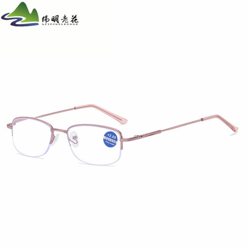 New fashionable women's half-frame anti-blue light reading glasses, hanging silk pink style with diaphragm, elderly glasses manufacturer wholesale