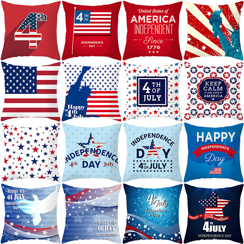 Shopee Cross-Border Home Furnishings American Independence Day Pillow Case Peach Skin Office Cushion Waist Pillow Case Wholesale