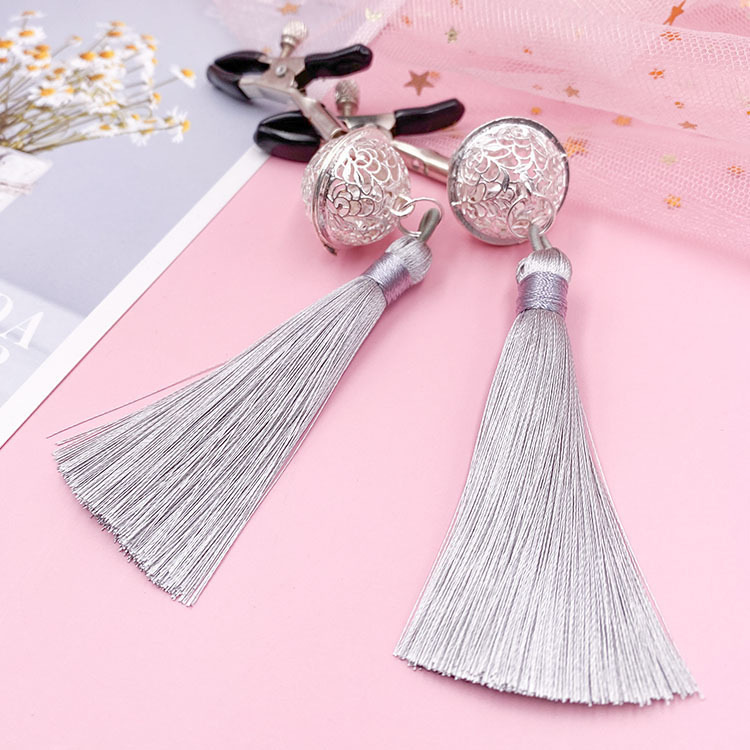 Tassel Bell Nipple Clamps with Metal Bells, Erotic SM Sensory Accessory, Adult Wearable Toy — detail image 2