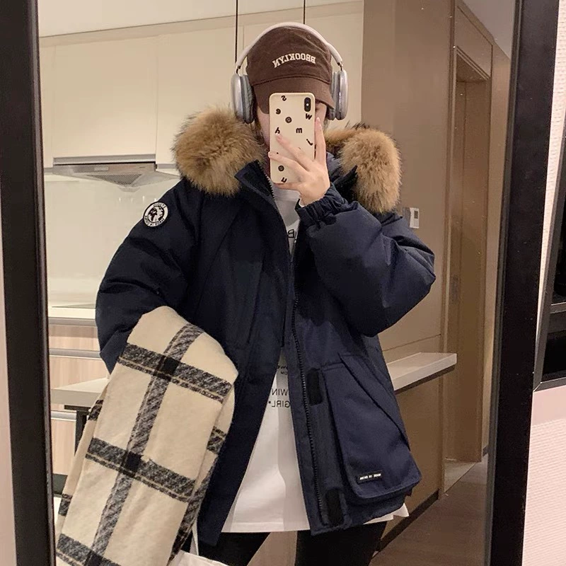 K-стиль 2024, новый зимний пуховик, пара стилей, утепленная парка с воротником из натурального меха, пуховик, теплая куртка