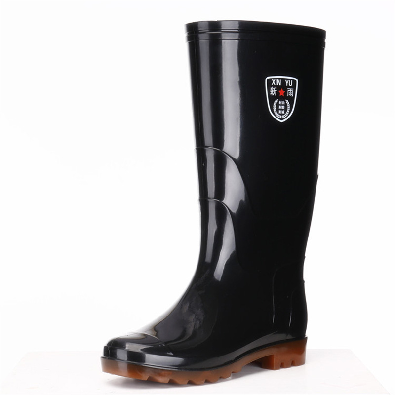 黑色工礦水鞋中筒高筒雨鞋 牛筋底防滑耐磨耐酸鹼雨靴釣魚靴批發