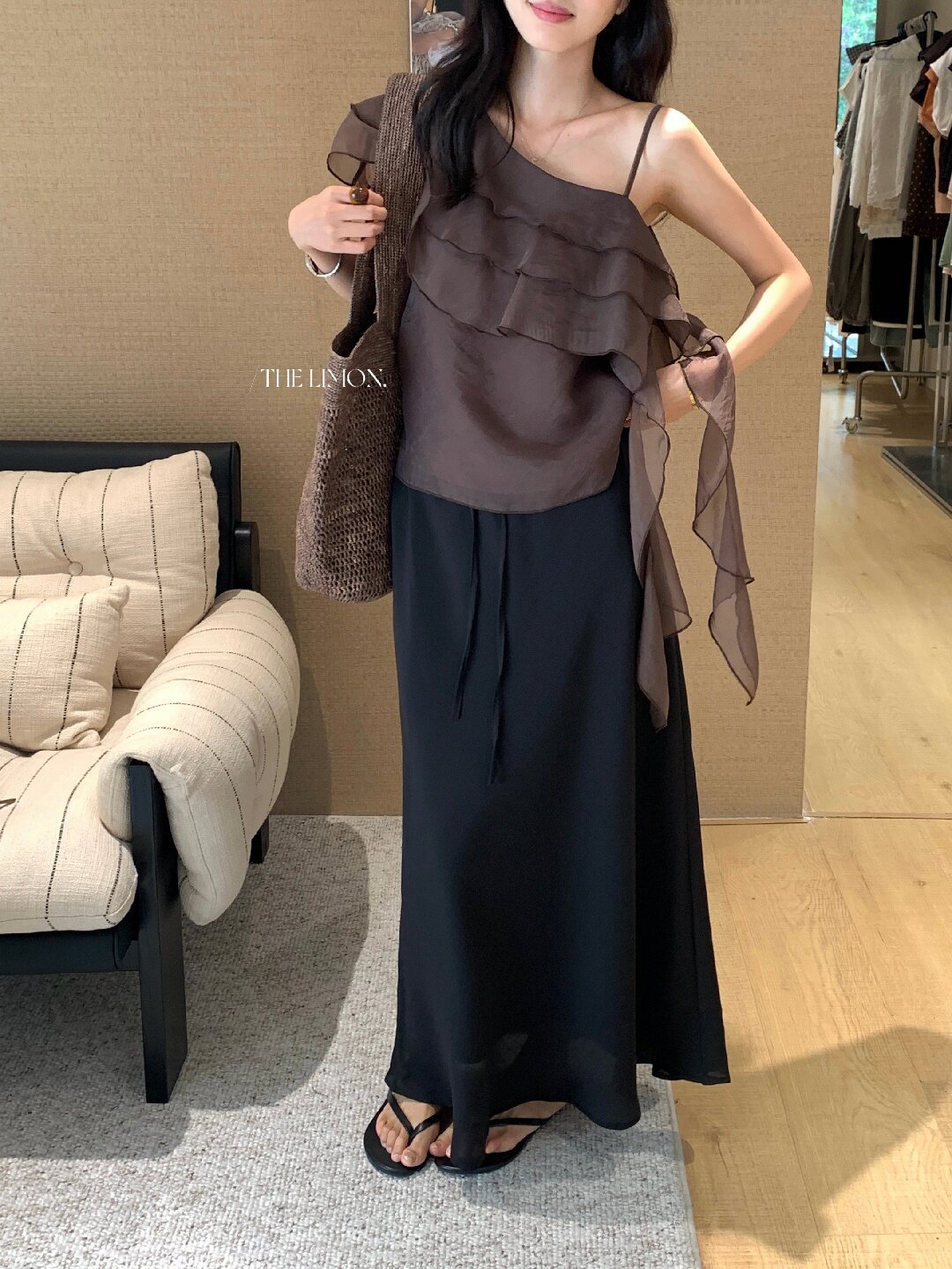 Chân váy chữ A nữ dài mắt cá buộc dây phong cách thư giãn — màu đen, Màu cà phê, xanh lá cây, màu mơ chi tiết 35