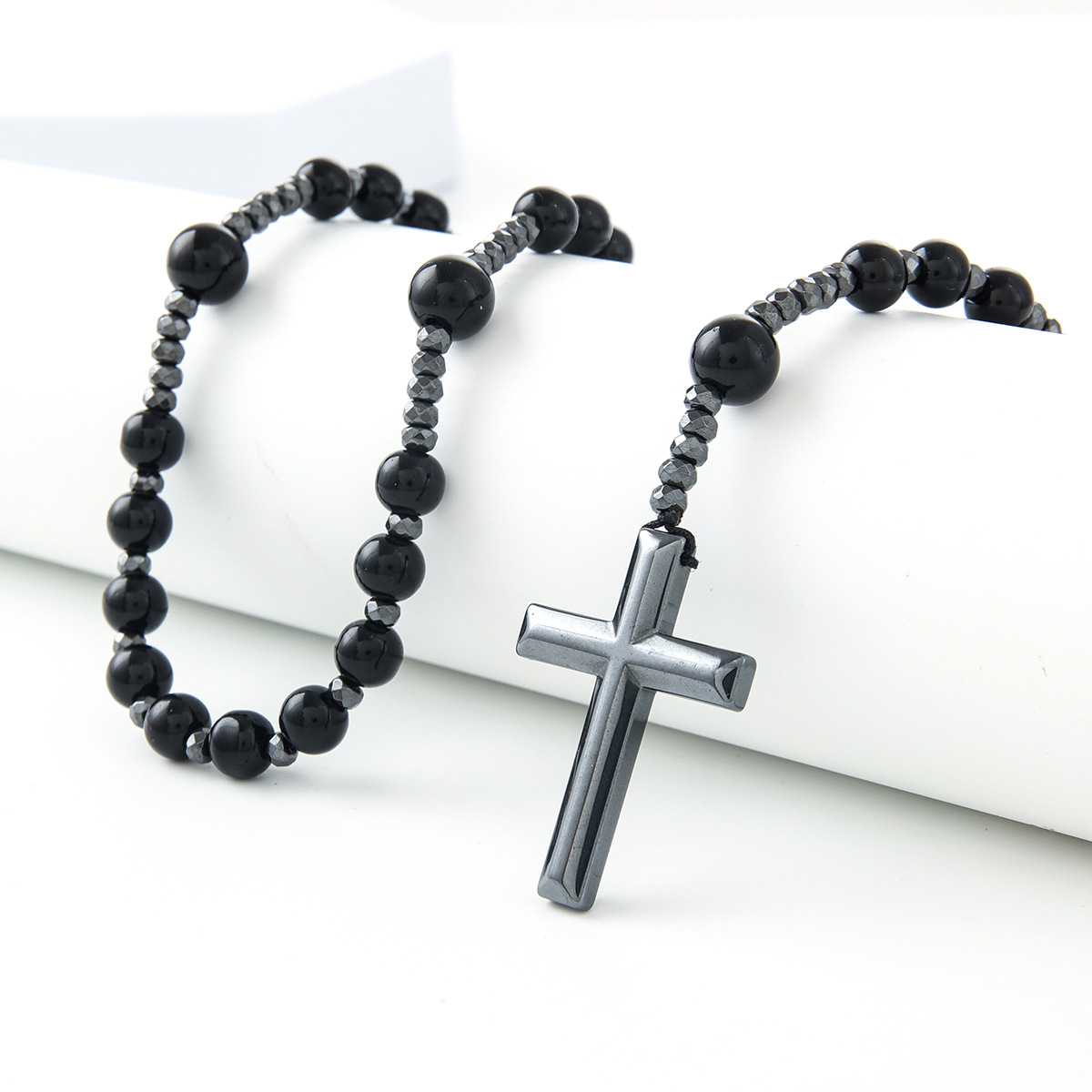 Black Cross Pendant Necklace Image 4