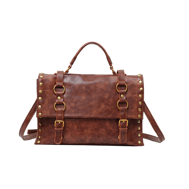 Vintage Waxed PU Messenger Bag – Large Capacity Crossbody Briefcase With Magnetic Closure For Work & College_voghion.com