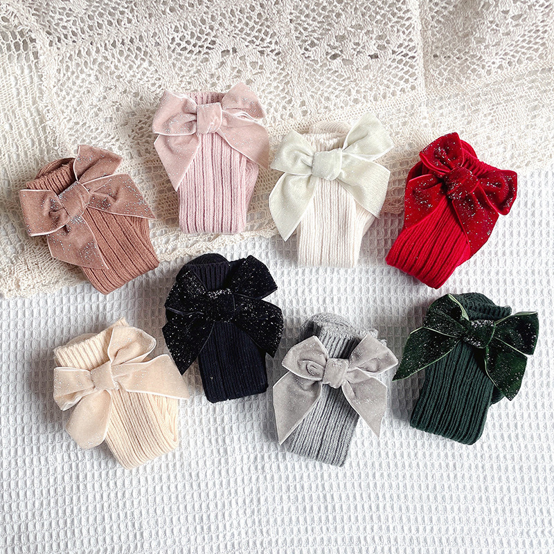 2 Pieces Quantity Holiday Occasion Girl's Princess Bow Knot Cotton Crew Socks 2 Pieces