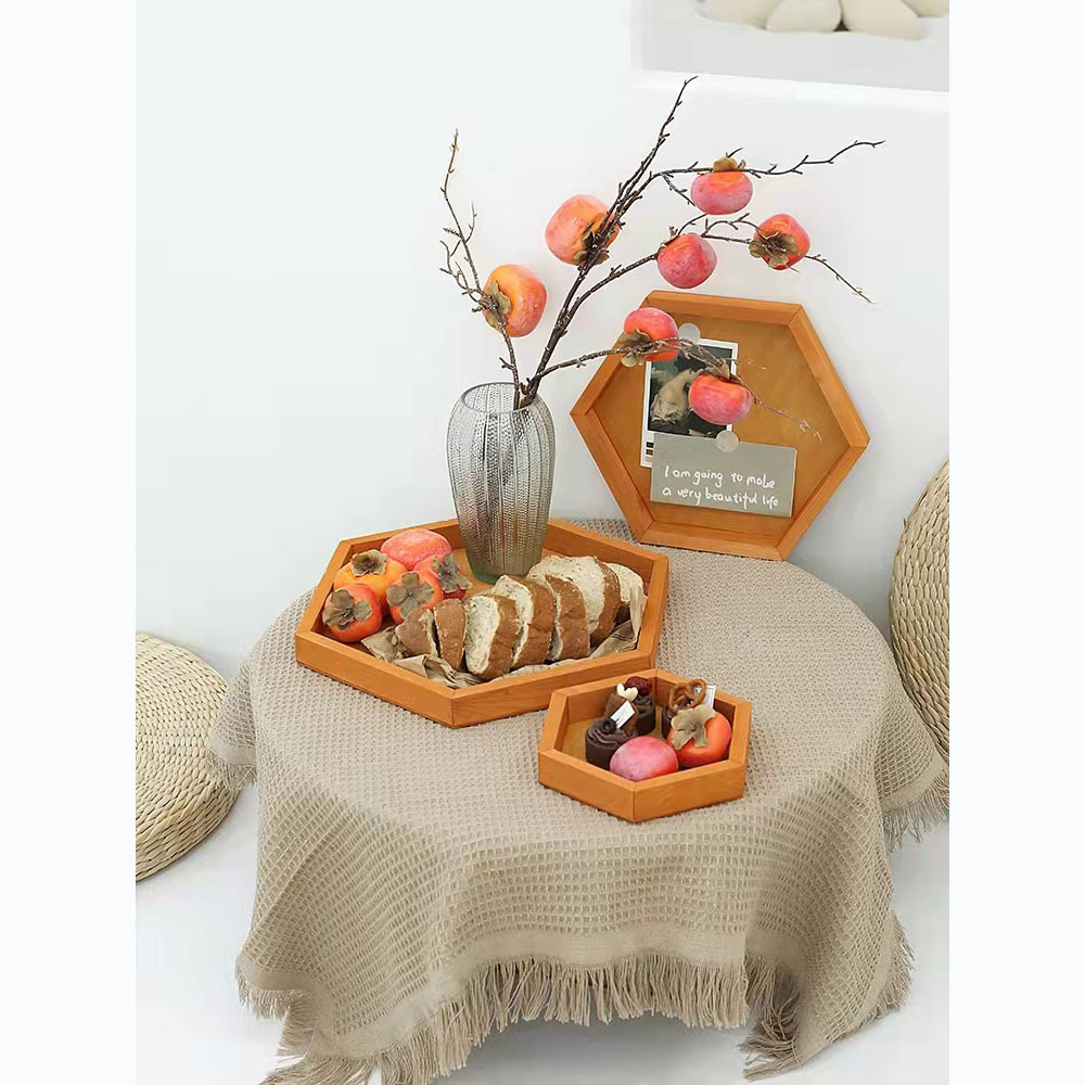 木质六边形托盘下午茶托盘 婚庆甜品台菱形蛋糕盘 饰品拍照道具