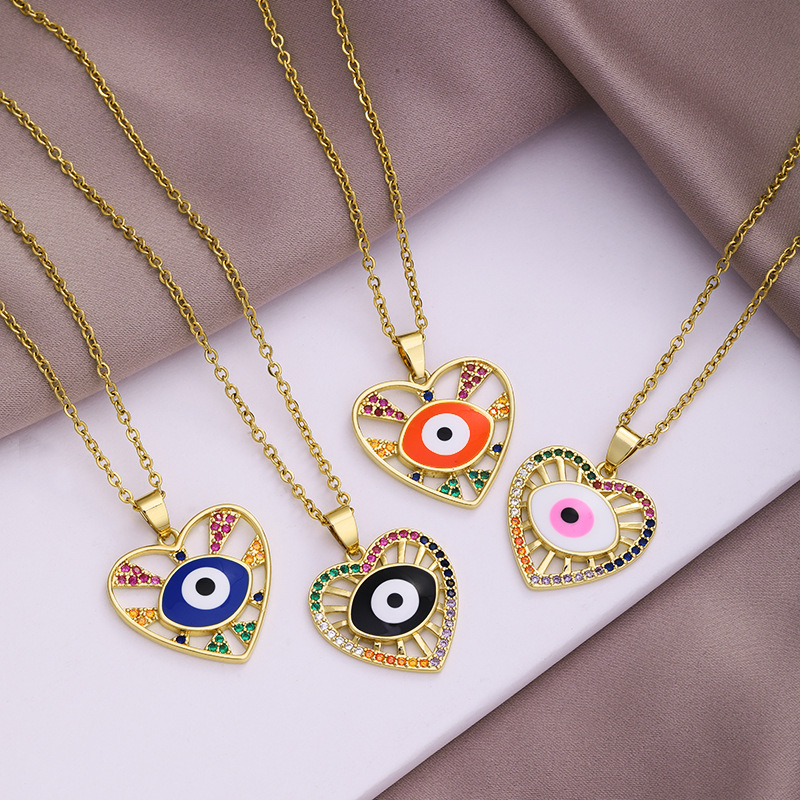 cable chain Chain Type Stainless Steel Material Wholesale Original Design Fashion Heart Stainless Steel Copper 18K Gold Plated Zircon Necklace