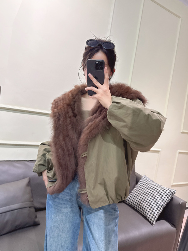 实拍新款派克服海军领夹克外套女士短款鹅绒服真毛狐狸毛皮草大衣|undefined
