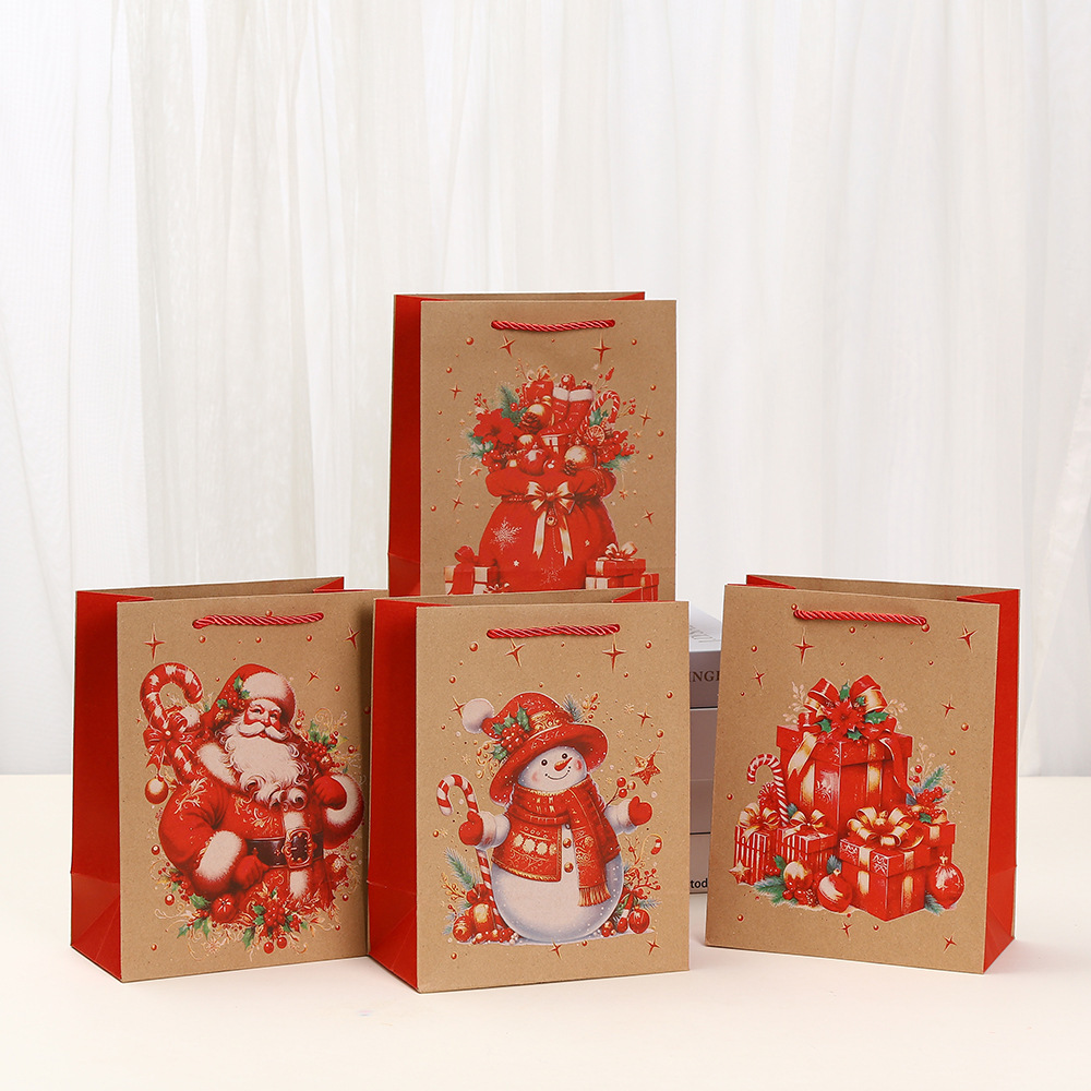 圣诞节礼品袋印花派对手提牛皮纸纸袋节日礼品糖果包装袋批发