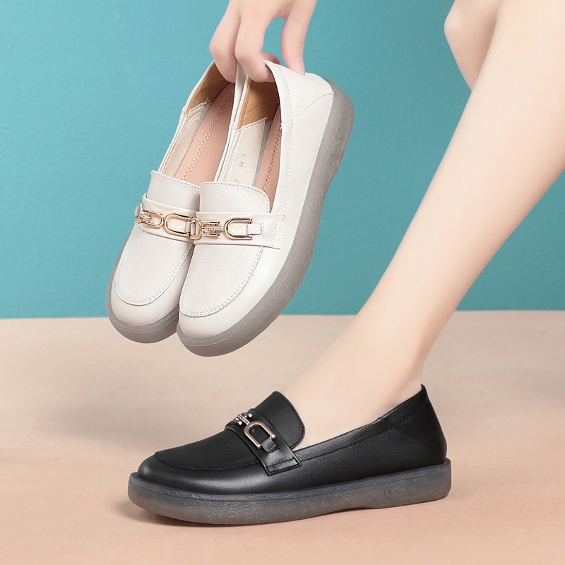 Nurse shoes women's soft bottom comfortable not tired feet women's shoes genuine leather women's leather shoes flat non-slip White plus size single shoes 43