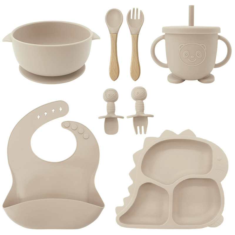 Baby Products Factory Vajilla para bebés Juego de vajilla de silicona para recién nacidos Juego de vajilla para niños de dibujos animados Juego de complementos alimenticios