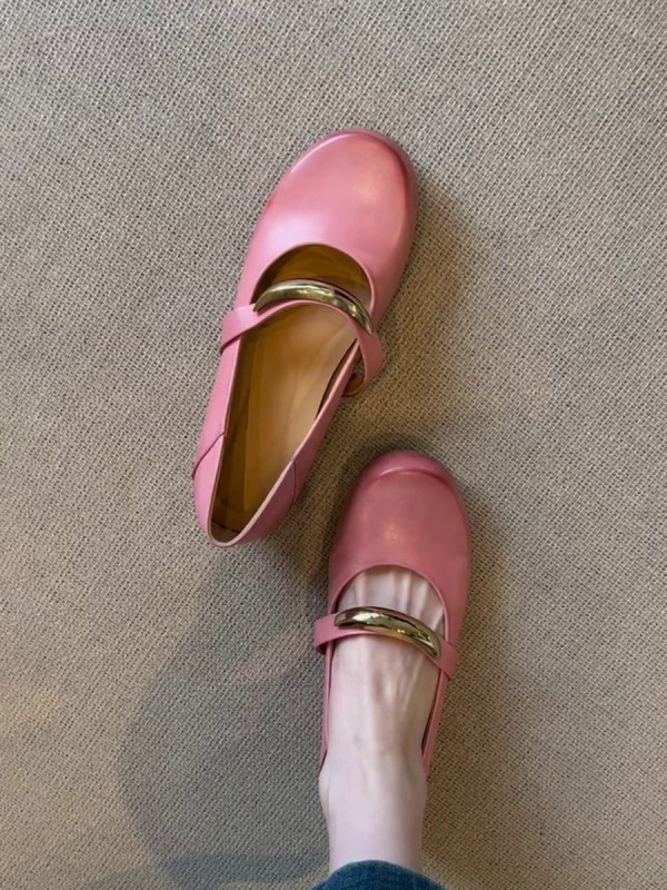 Sheepskin Version ~ Retro Niche Designer Metal Mary Jane Shoes New Versatile Shallow Mouth Color Polished Flats Shoes