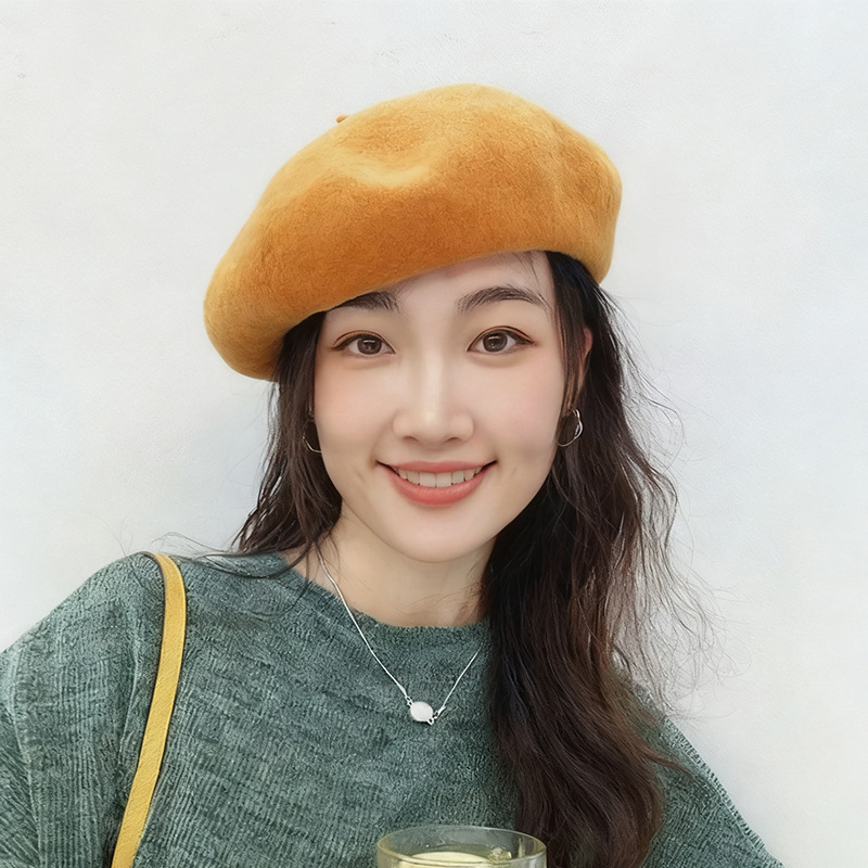 カスタムメイドのウールベレー帽、女性用、冬用、暖かい、韓国風、多用途、大きな頭囲でも小顔効果、ウール製画家帽
