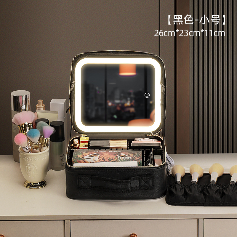 Neceser de maquillaje con luz LED y espejo, portátil, gran capacidad, modelo 2024 profesional.