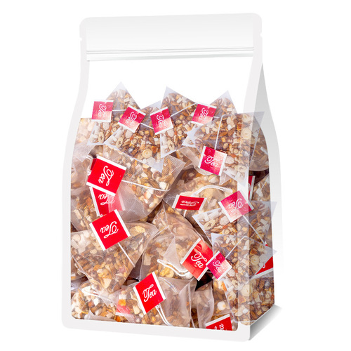 Sishen Soup 25 packs are sold in large quantities and are cost-effective. Barley tea, coix seed, orange peel, poria, yam, lotus seeds, triangular packets of scented tea.