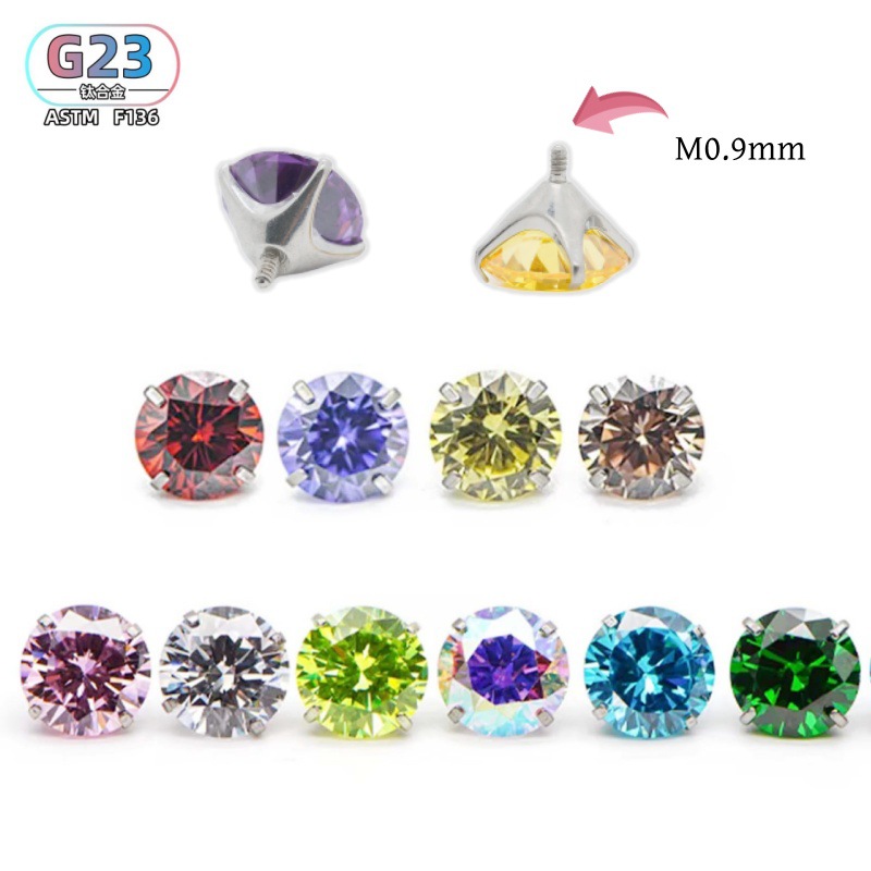 F136 Titanium Ear Nail Four Claw with 5A Zircon Lip Nail Inner Spiral Ear Bone Nail Huazi G23 Titanium Alloy Nose Nail Accessories