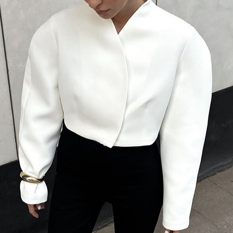 European and American Style Cross-Border New 2025 Autum Fashion Elegant Simple V-Neck Scimitar Long-Sleeved Loose Short Jacket for Women