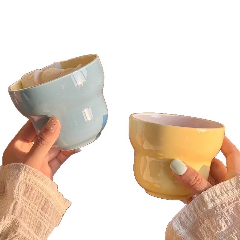ins インターネットセレブハンドヘルドコーヒーカップマグセラミックカップコントラストカラーひょうたんカップ家庭用ウォーターカップ高温釉下色|undefined