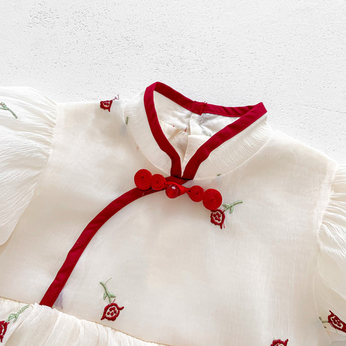 Baby clothes, summer jumpsuit, super cute baby girl full moon, 100-day cheongsam, summer thin Tang suit crawler suit