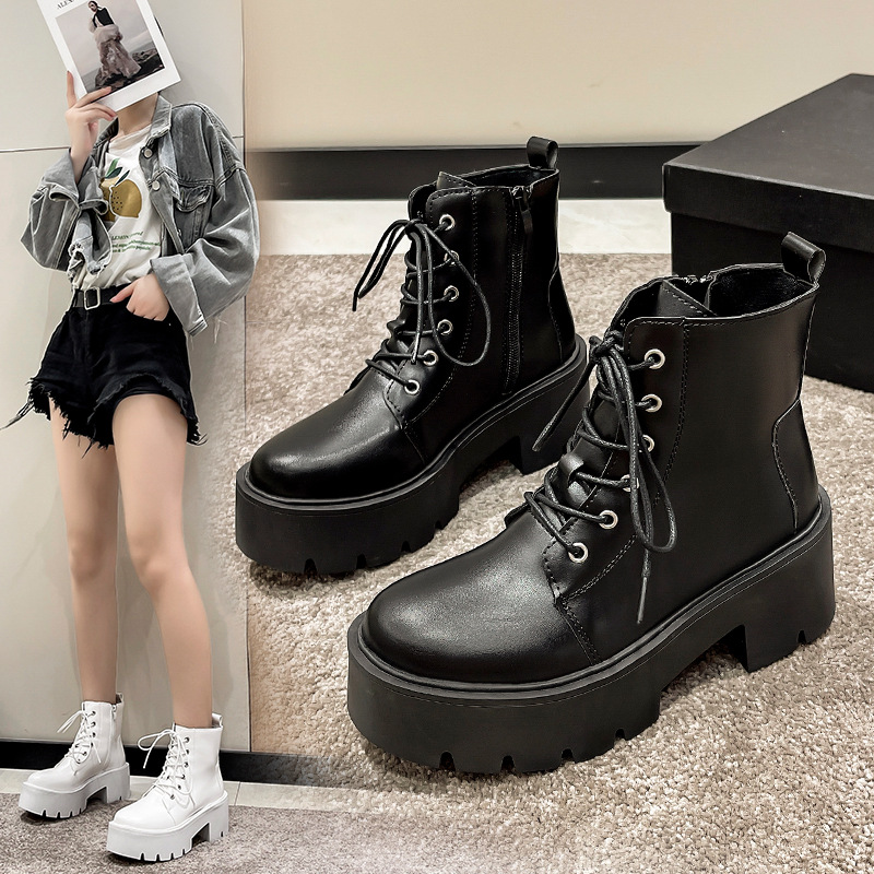 2022 autumn and winter New British style low-cut lace-up single-layer boots platform ankle boots thick heel soft leather Martin boots wholesale