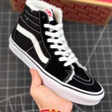 万斯秋冬加绒保暖款 Sk8-Hi 黑白高帮男女帆布鞋休闲滑板鞋加毛
