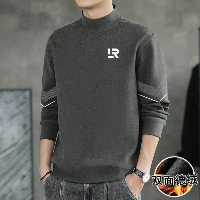 Двусторонняя бархатная нижняя рубашка мужская осень-зима двухсторонняя Derong с половинным вырезом термобелье футболка с длинными рукавами