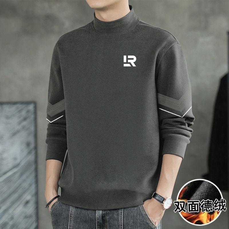 Double-sided Velvet Base Shirt Men's Autumn and Winter Double-sided Velvet Semi-high Collar Thermal Underwear T-shirt Inner Long Sleeve T-shirt Top