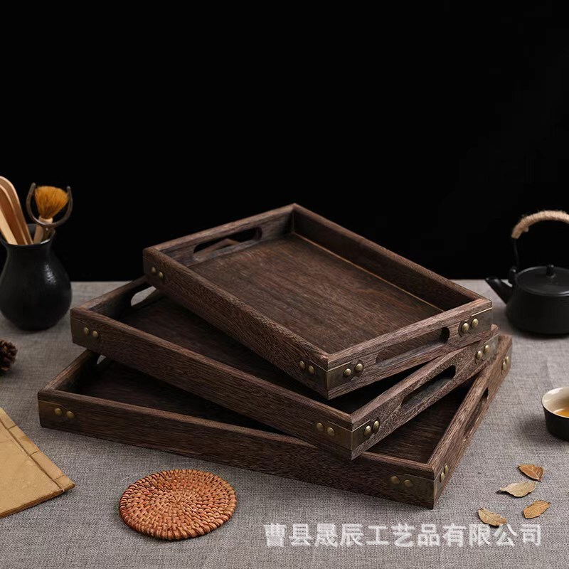 Solid wood household tray tea cup water cup tea tray living room paulownia simple rectangular incense Cup tool tray