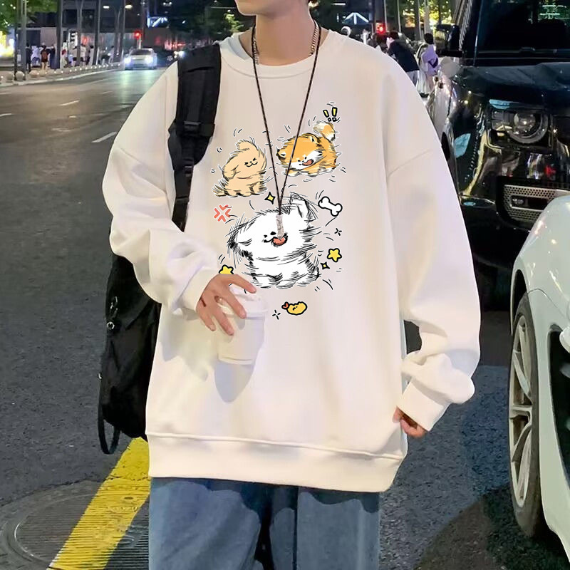 Autumn design-oriented niche cartoon print heavy-duty long-sleeve men's trendy crew neck sweatshirt Autumn design-oriented niche cartoon print heavy-duty long-sleeve men's trendy crew neck sweatshirt