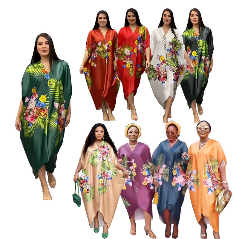Silk Print Loose Cool plus size Women's African Style Bat-Sleeved Dress dress Silk Print Loose Cool plus size Women's African Style Bat-Sleeved Dress dress