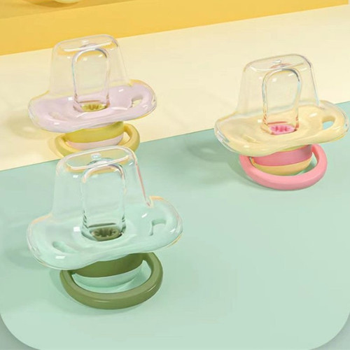 Infant pacifier 0-6-36 months, newborn anti-gas sleep type flat head pacifier with dust cover